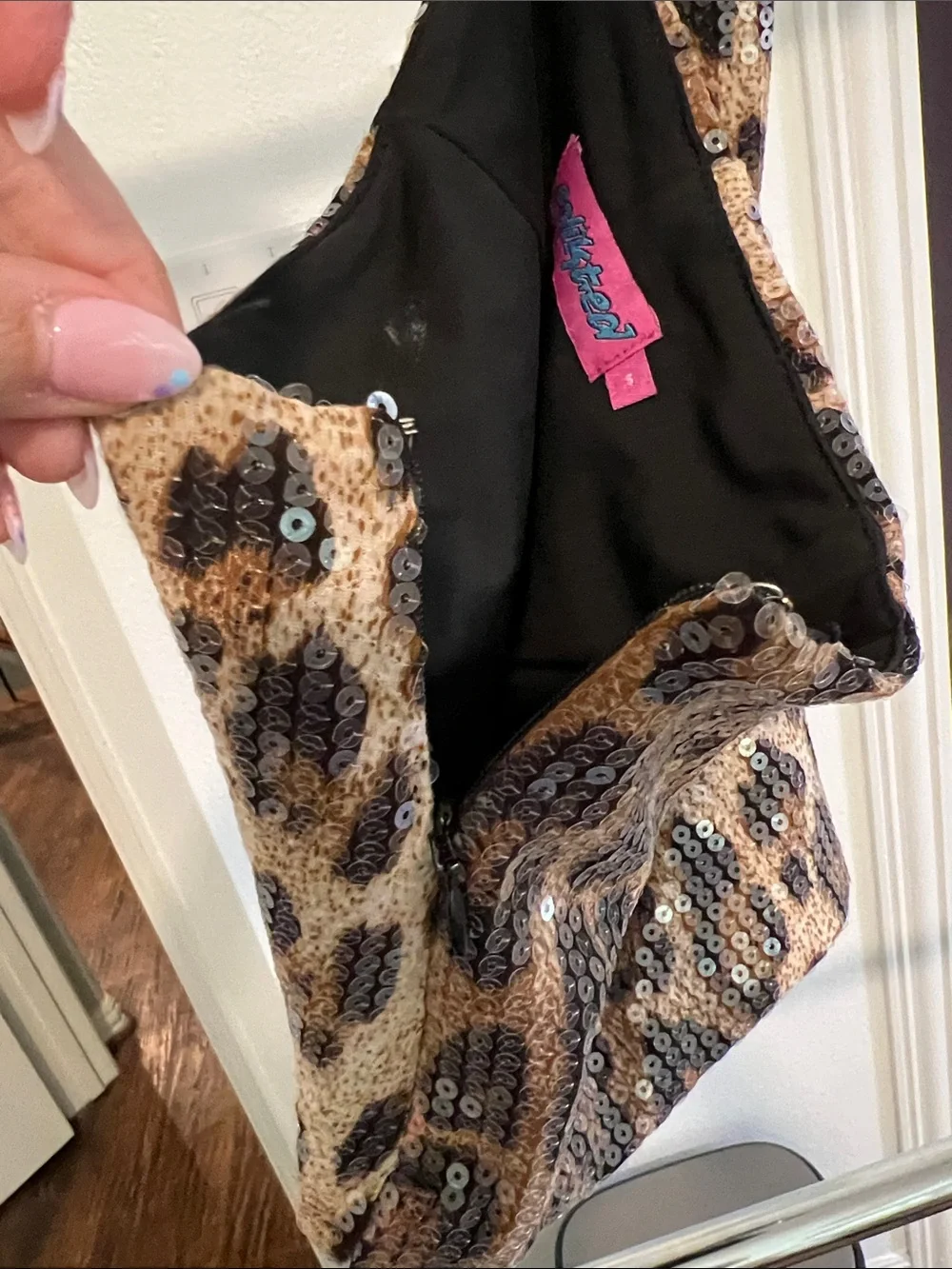 Edikted Leopard Sequin Women's Shorts - Tan, Brown, Black size small - Picture 3 of 5